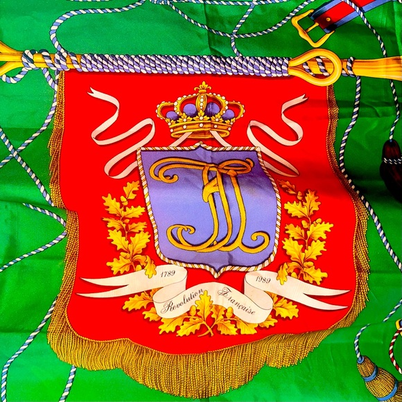 Celine Paris 100% Silk Scarf French Revolution Motif. Navy Red Green EUC - Picture 2 of 5